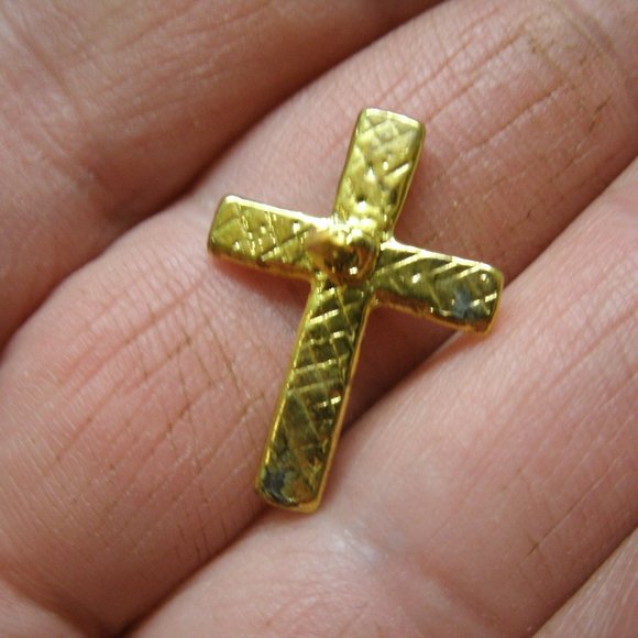 Vintage Gold Metal Cross Lapel Pin or Tie Tack - Picture 10 of 10